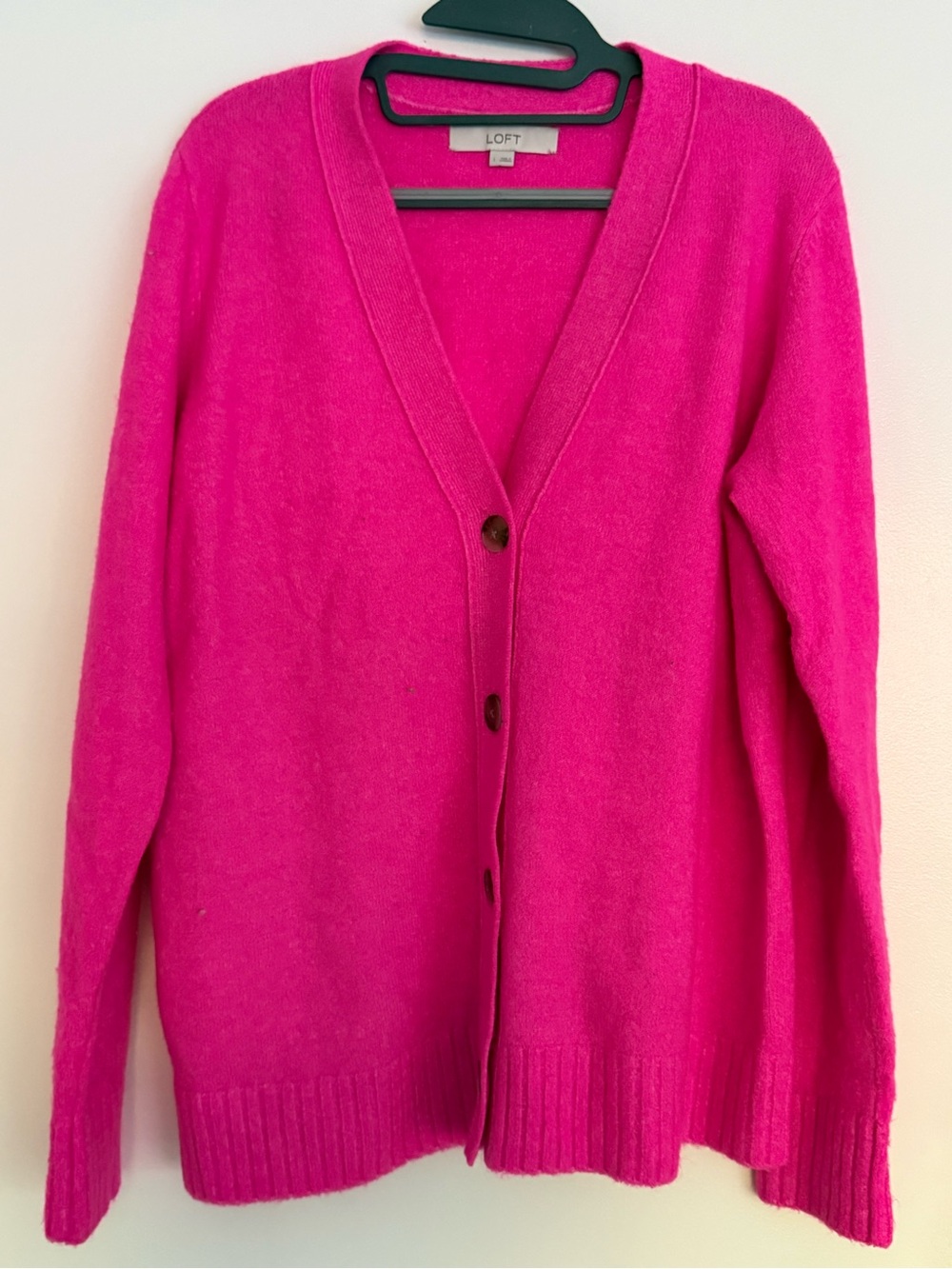 LOFT Bright Pink V-Neck Button Cardigan